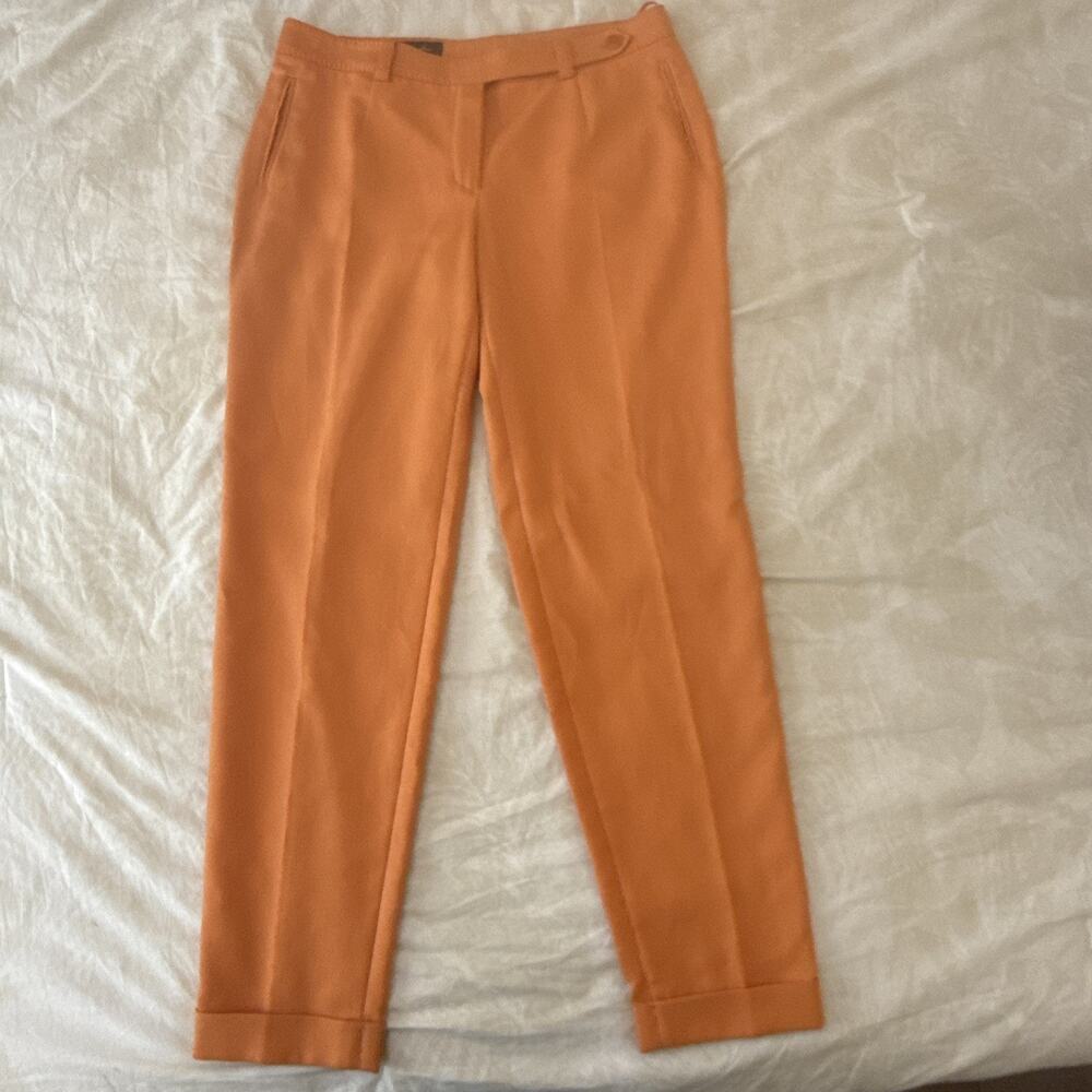 Loro Piana Women's Orange Slim Trousers Size 46 Cuffed Hem 100% Cotton
